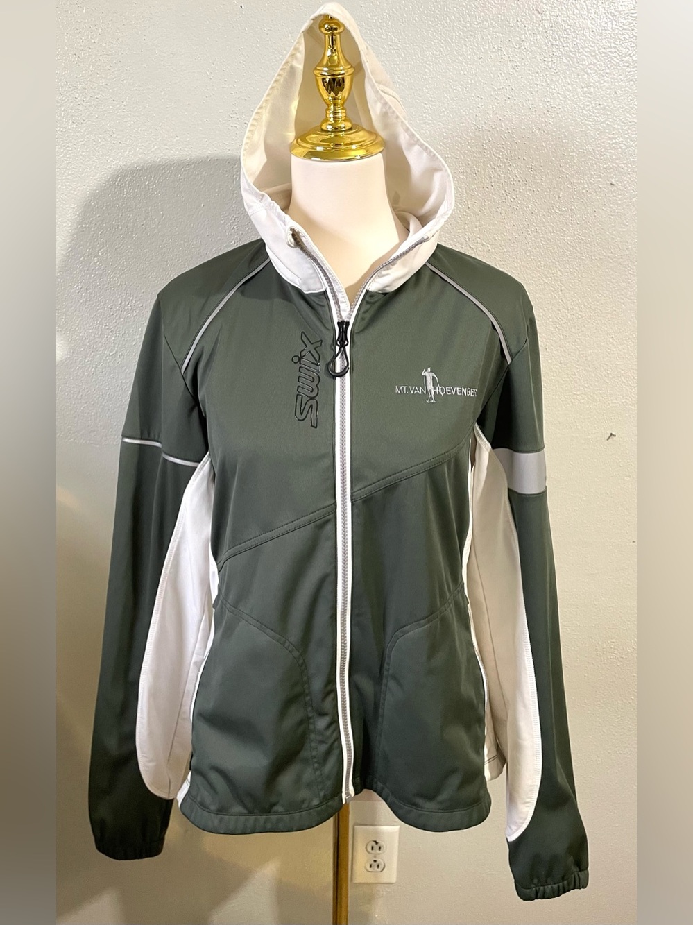 Swix Women Green White Full Zip Hooded Ski Jacket Nordic Outdoor Athletic